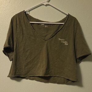 Aerie Olive Graphic V-Neck Crop Top